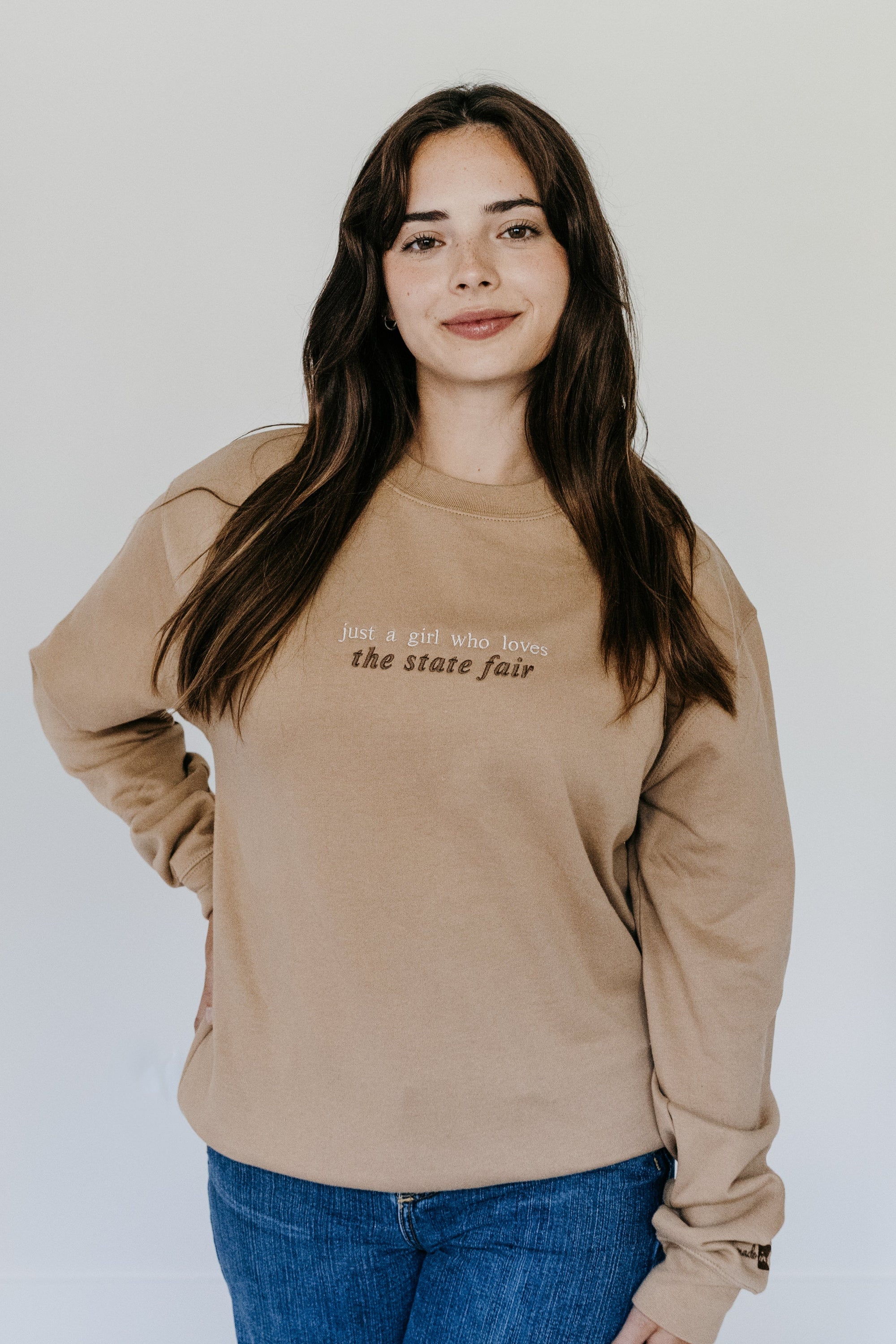 Just a Girl - State Fair™  Crewneck Sweatshirt Tan